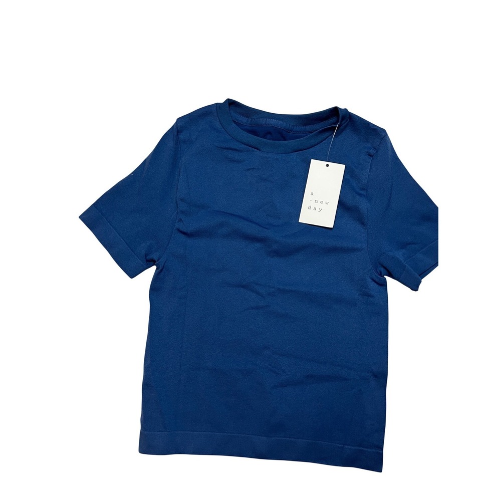 A New Day T Shirt Womens XS Blue Seamless Short Sleeve Crew Neck Stretch